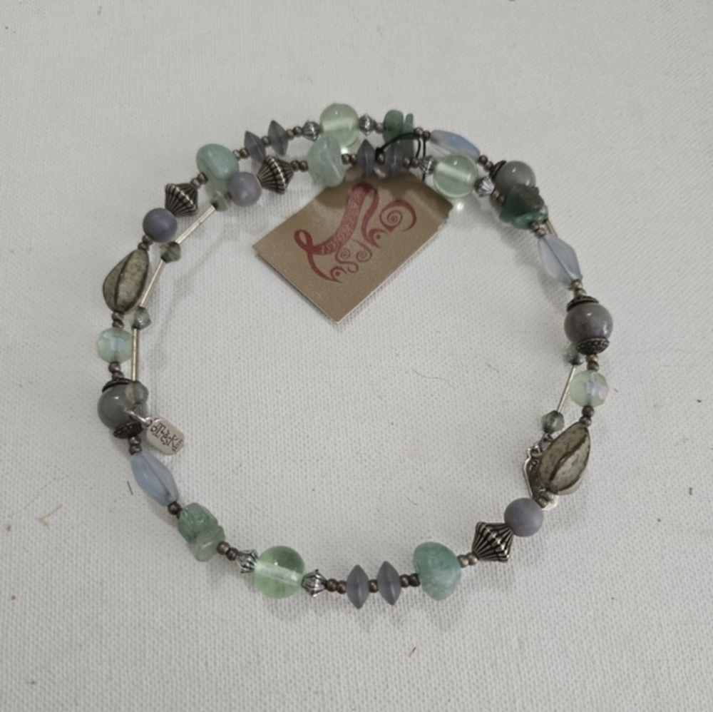 Treska Gypsy Warehouse Beaded Choker Necklace Green Grey Blue Stone Glass Boho